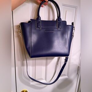 Vera Bradley faux leather satchel navy blue